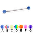 Long barbell (industrial barbell) with acrylic layered balls, 12 ga