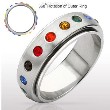 Gay Pride Surgical Steel Spinning Ring with Gem