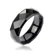 Black faceted tungsten carbine ring with drop down edges