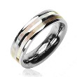 Solid Titanium with Mother of Pearl Inlayed Dual Striped Ring