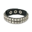 Black Leather Bracelet with Double Row Pyramid Studs