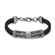Black Double String Leather Bracelet With G Scaled Steel Center Charm