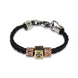 Black Leather Braided Double Strings Bracelet With Celtic Cross & Scaled Steel Charm