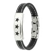 316L Stainless Steel Triple Stars ID Plate Stitch Accent Rubber Bracelet