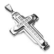 316L Stainless Steel Double Layered Square Gemmed Cross Pendant