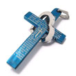 Blue colored stainless steel cross pendant with open heart