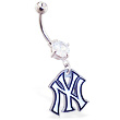 Belly Ring with official licensed MLB charm, New York Yankees