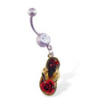 Navel ring with dangling flipflop with rose and gems