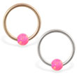 14K Gold captive bead ring with pink opal ball