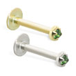 14K Gold internally threaded labret with emerald 1mm