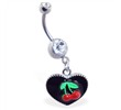 Dangling heart belly ring with cherries