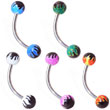 Curved barbell with colored flame balls, 16 ga
