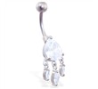 Jeweled teardrop belly ring with triple dangles