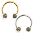 14K Gold Horseshoe/Circular Barbell with Rainbow Opal Balls