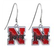 Mspiercing Sterling Silver Earrings With Official Licensed Pewter NCAA Charm, University Of Nebraska