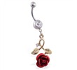 Navel Ring with Dangling Gold Colored Stem with Rose And Tiny CZ