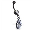 Black coated belly ring with jeweled teardrop dangle
