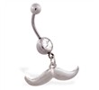 Jeweled belly ring with Dangling Mustache