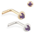 14K Gold L-shaped nose pin with 1.5mm Amethyst gem