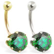 14K Gold belly ring with large 8mm Emerald