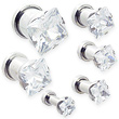 Pair Of Steel Screw-Fit Plugs with Clear Square CZ