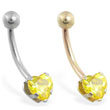 14K Gold belly ring with yellow 6mm CZ heart