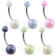 Belly ring with colored pearlish balls