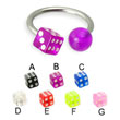 Circular horseshoe barbell with acrylic dice and ball, 16 ga