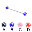 Industrial barbell with multi-gem acrylic colored balls, 14 ga