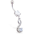 Belly ring with jeweled swirl dangle with gem