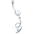 Jeweled navel ring with twisted CZ dangle