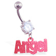 Jeweled Belly Ring with Dangling Red 