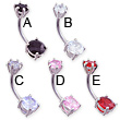Double jewel pronged belly ring