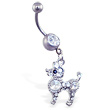 Belly ring with dangling jeweled poodle