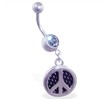 Navel ring with dangling carbon fiber peace sign