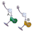 Jeweled belly ring with dangling martini