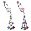 Jeweled navel ring with multi-color CZ dangle