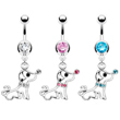 Navel ring with dangling jeweled puppy dog