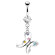 Navel ring with dangling jeweled butterfly