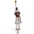 Vintage shield navel ring with dangling freshwater pearls