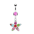 Belly Ring With Dangling Multicolored Flower