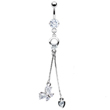 Belly ring with dangling butterfly and heart