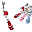 Belly ring with dangling jeweled flip flop