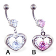 Belly ring with dangling heart and gem