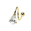 Gold Tone twister barbell with teardrop gem, 16 ga