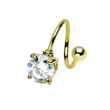 Gold Tone Twister Barbell With CZ Gem, 16 Ga