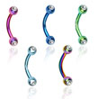Titanium anodized curved barbell with clear jeweled balls, 16 ga