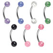 Curved barbell with acrylic glitter balls, 16 ga