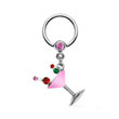 Steel captive bead ring with dangling pink martini glass, 16 ga