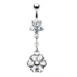Jeweled star belly ring with dangling flower